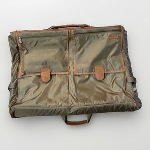 Hartman Vintage Folding/Hanging Garment Suit Bag Nylon with Leather Trim Olive